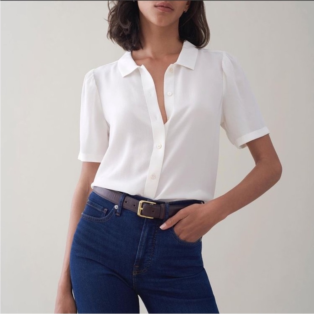 Everlane Clean Silk Puff Sleeve in Ivory